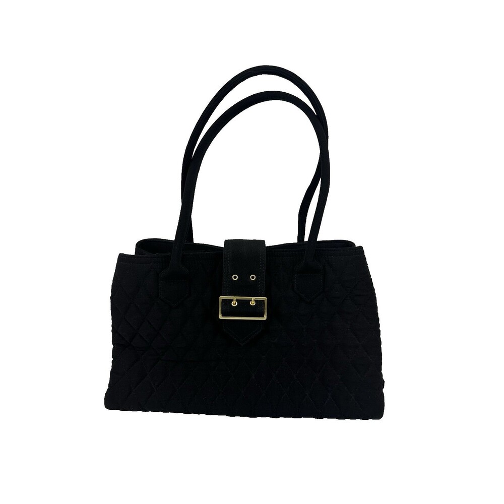 Vera Bradley Satchel Black Quilted Buckle Magnetic Strap Bag Double Handle Purse